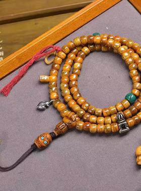 藏传回流骨桶珠108颗佛珠念珠脖挂藏式凤眼菩提料器牦牛骨配饰