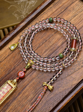 天然琉璃108颗佛珠藏式文玩男女念珠玛瑙天珠回流骨阿呆星月配饰