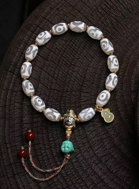 天然玛瑙佛眼三眼虎牙财神天珠手串单圈盐源玛瑙南红松石琉璃配饰