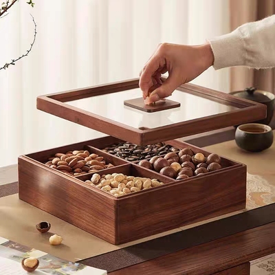 胡桃木坚果盒家用客厅茶几零食木质干果盘糖果盒点心盘