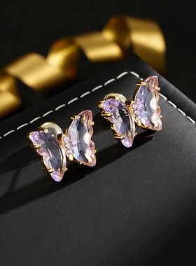 小众个性轻奢气质蝴蝶耳钉项链