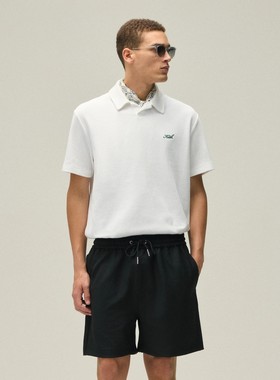 KITH刺绣简约休闲翻领针织海鸥领华夫格polo衫男夏老钱风宽松T恤