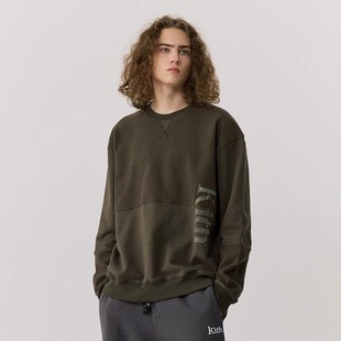 宽松加绒长袖 KITH美潮植绒印花拼接套头卫衣男2024秋冬新款 情侣款