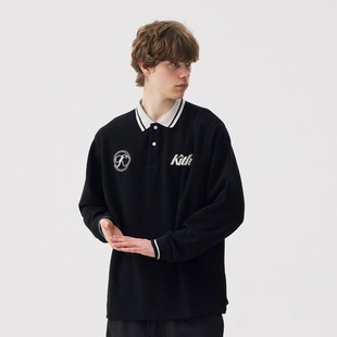 潮牌情侣装 卫衣男女宽松简约POLO衫 上衣 学院风撞色翻领长袖 KITH