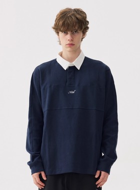 KITH 学院风刺绣拼接长袖POLO衫男士翻领气质商务休闲打底T恤上衣