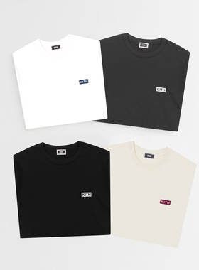 KITH 植绒字母小标box简约时尚短袖 情侣男美潮纯色百搭宽松T恤