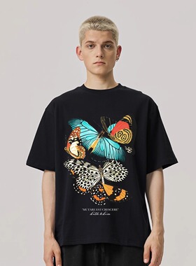 日本KITH Butterfly VintageTee25SS复古蝴蝶印花纯棉男女短袖T恤