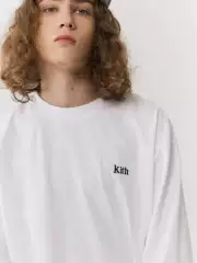 Kith Classic Embroidered Logo Long-Sleeve Autumn and Winter Loose Crew Neck Unisex Couple Trendy Simple Drop-Shoulder Long T-Shirt