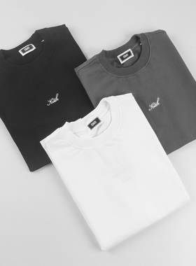 KITH胸前字母小刺绣拼接宽松T恤圆领短袖男女情侣简约百搭美潮TEE