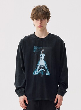 Kith x Jaws大白鲨50周年纪念联名重磅水洗长袖T恤 经典海报印花