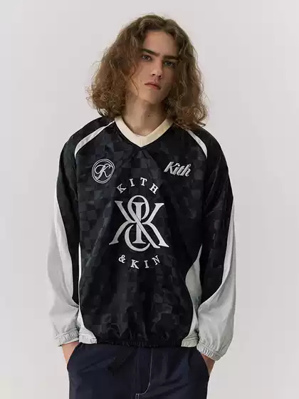 Kith Dilireba Style Satin Nylon Retro Sports Long-Sleeve Patchwork Jersey Ice Hockey Shirt T-Shirt for Men and Women