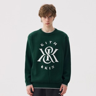 字母提花缝制基础圆领套头毛衣宽松针织衫 Kith 新款 冬季 男女 美式