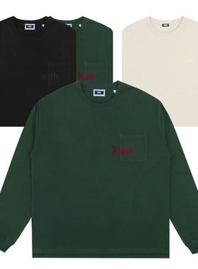 Kith Quinn Tee 植绒logo口袋长袖美式街头T恤春秋情侣款打底衫男