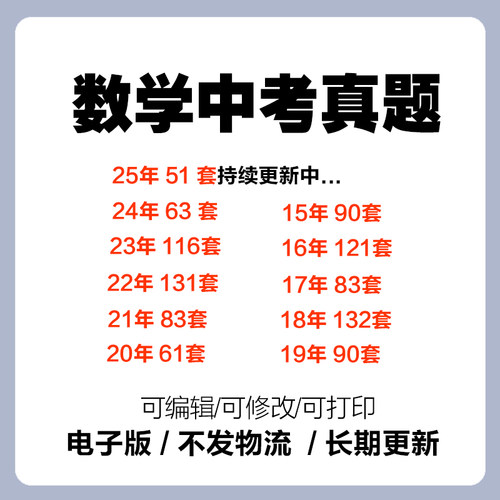 2025年全国各省市中考初中数学真题word试卷试题历年试题【电子版】