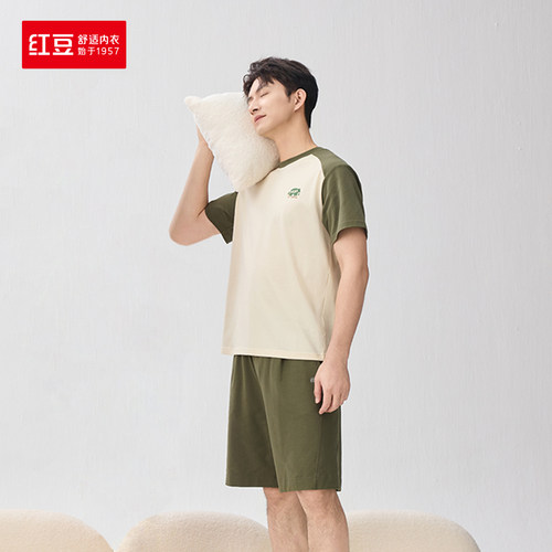 红豆居家上新棉氨系列男女情侣短袖短裤家居服睡衣套装5J201- 202