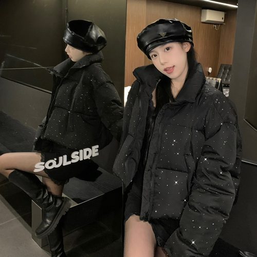 满天星烫钻女冬季短款加厚暗黑辣妹保暖羽绒服外套女棉服小个子