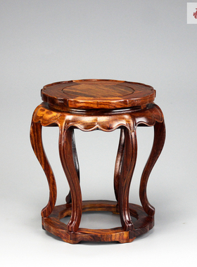 花梨木海棠形小花几中式古典圆形木托盆景架花瓶瓷器摆件红木底座