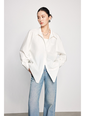 Bestow 2025新款夏季女衬衣简约百搭高级设计感法式气质纯棉衬衫