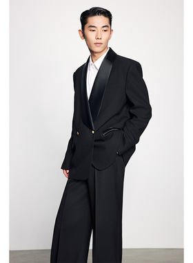 黑色西装套装男英伦风高级感时尚修身商务通勤高定新款正装西服