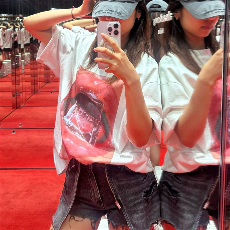 字母嘴唇冰块印花短袖T恤女夏季新款美式街头潮流休闲风宽松上衣