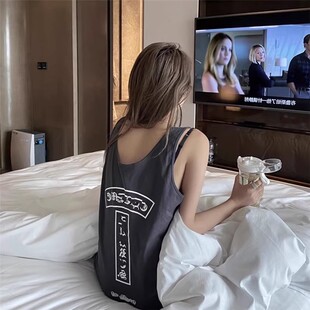 T恤背心夏吊带外穿篮球运动女bf风潮网红中长t 泫雅风性感宽松无袖