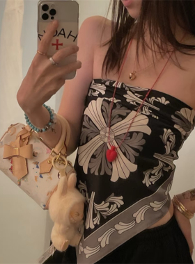 十字架满印图腾丝巾头巾女夏季多用途设计感美式复古显瘦抹胸背心