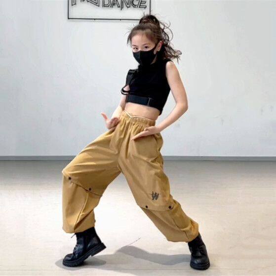 儿童街舞夏季女童帅气炸街工装裤背心两件套潮酷街舞爵士舞套装