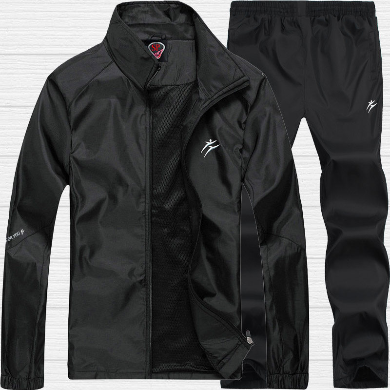 中老年人运动服男士春秋防风宽松大码户外休闲运动套装涤纶爸爸装