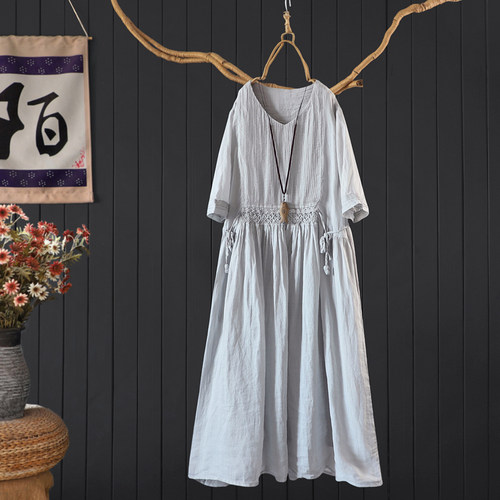 优雅风琴褶皱长裙大摆裙连衣裙夏