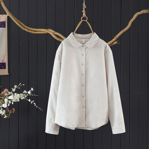 冬季简约翻领夹棉衬衫上衣棉衣女