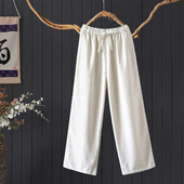 宽松显瘦纯色系带松紧腰夹棉直筒裤 女 保暖棉裤 100%棉长裤 文艺冬季