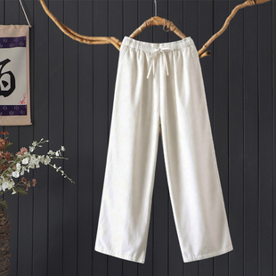 保暖棉裤 文艺冬季 女 100%棉长裤 宽松显瘦纯色系带松紧腰夹棉直筒裤