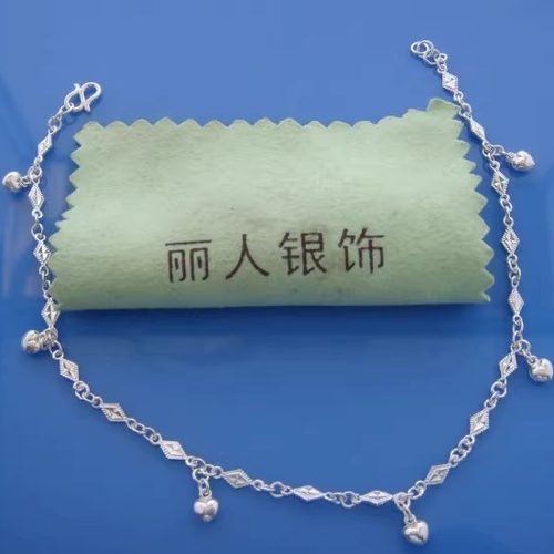 包邮99银手工爱心脚链