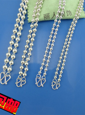 包邮正品圆珠银项链女长短佛珠