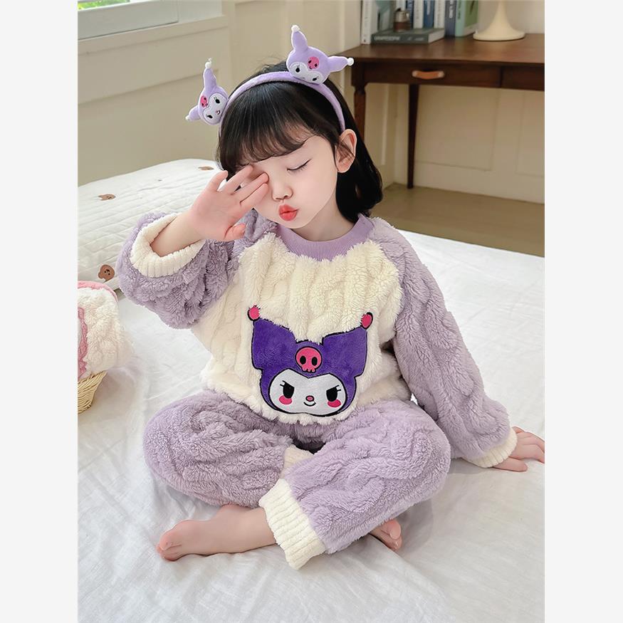 女孩珊瑚绒睡衣秋冬加厚婴儿女孩冬绒套头衫儿童法兰绒家装