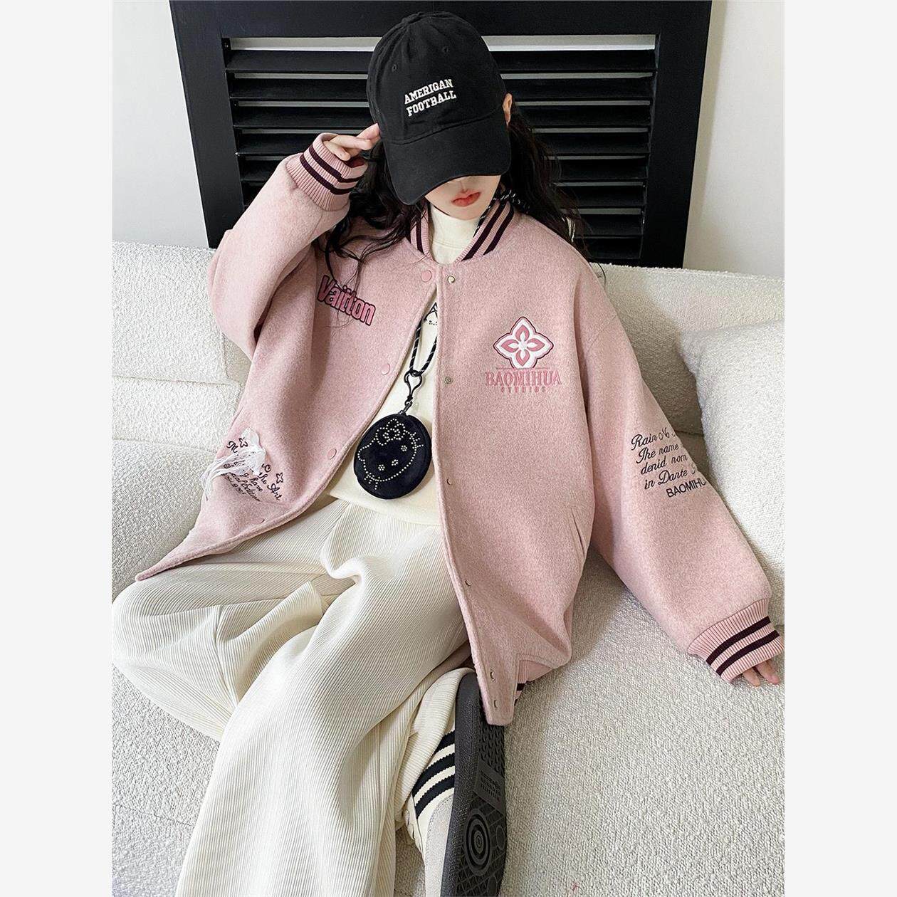 女童加棉棒球服外套秋冬装2025新款儿童大童洋气加厚毛呢上衣冬季