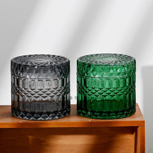 ins风透明玻璃防尘罐子 饰品首饰棉签收纳盒浮雕欧式储物收纳盒