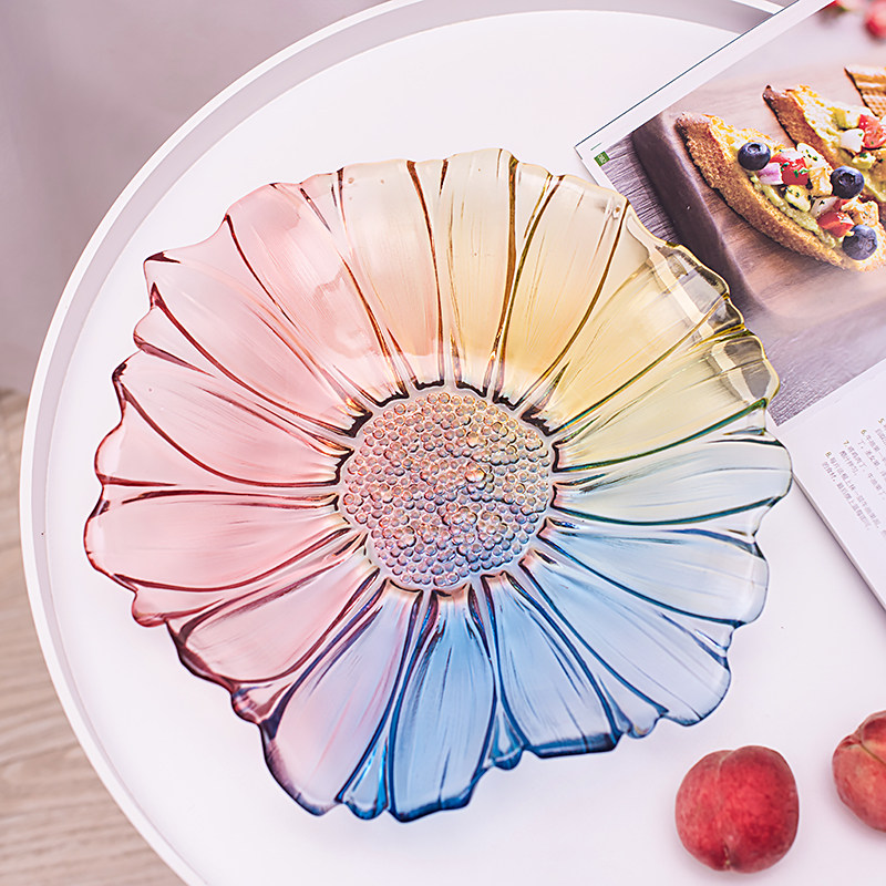 福利款！玻璃彩色葵花大果盘点心小吃碟盘北欧式果篮干水果盘在类目 餐饮具, 餐具, 果盆/果盘/果篮中 - 来自Buy2taobao.com提供专业的淘宝代购服务