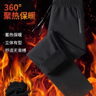 大码 拉链款 直筒束脚保暖长裤 子冬男女宽松休闲裤 中老年 防风加绒裤