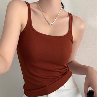 女 韩社6615方领一体杯发热棉背心自带胸垫早秋磨毛纯色吊带打底衫