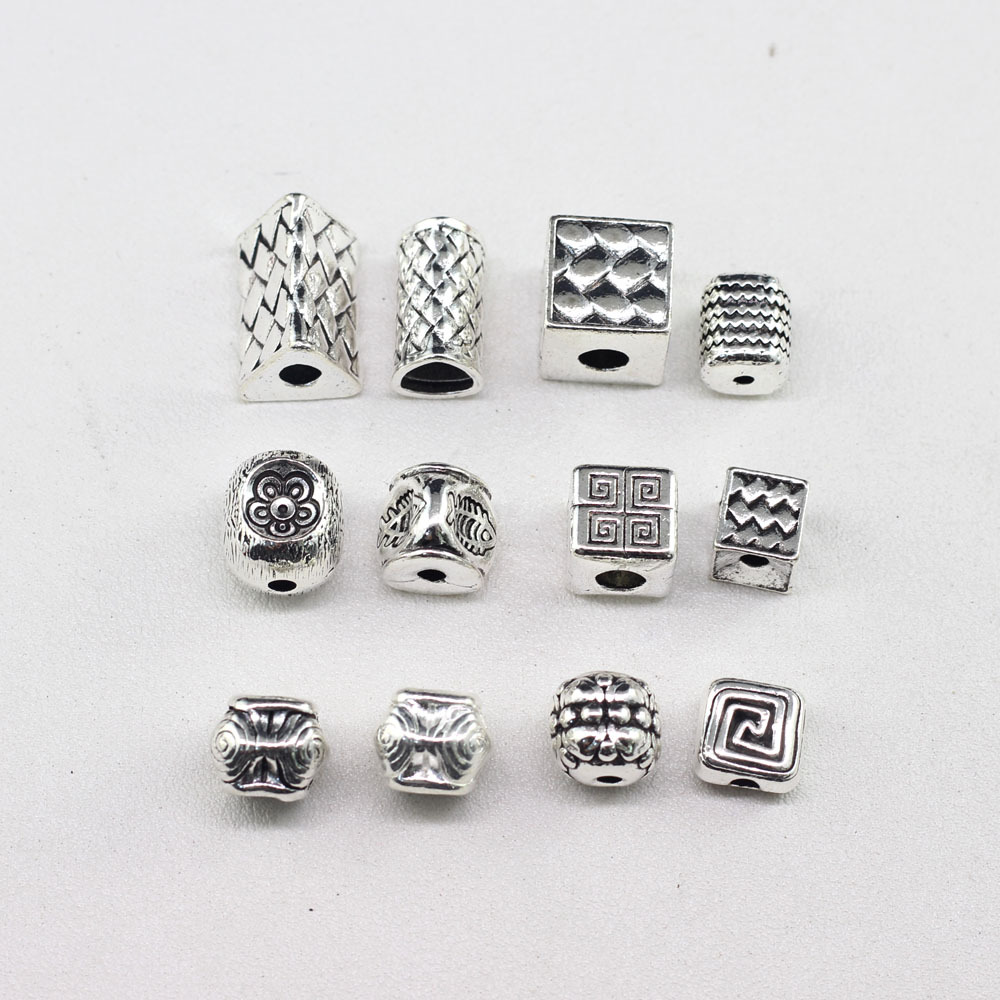 diy藏银合金桶珠隔珠 直播清迈款桶珠麻花隔珠项链绳条纹桶珠