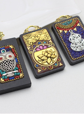 尼泊尔檀木牌毛衣链吊坠长款复古