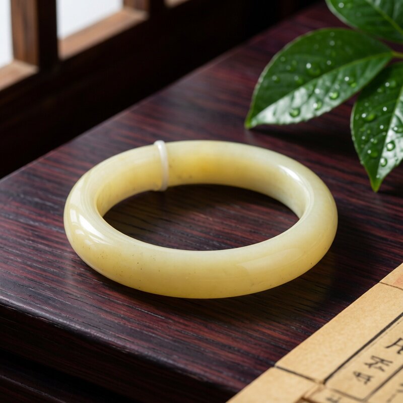 天然和田玉老料青花和田黄玉手镯经典复古时尚精致手链 一物一证