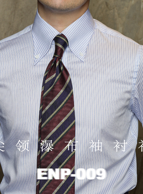 【尖领瀑布袖衬衫】蓝色条纹 ENP 高纱支纯棉 长尖领 长袖衬衫