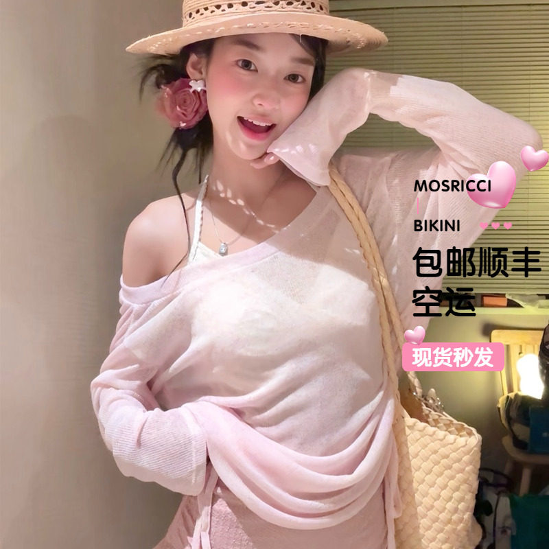 韩版少女连体泳衣女保守修身显瘦花边罩衫防晒遮肉学生粉色吊带