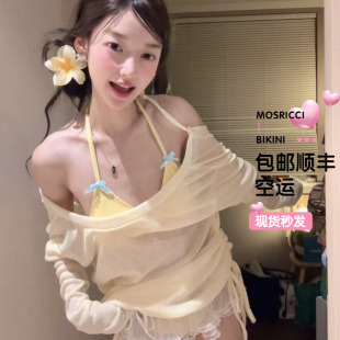 夏日甜心可爱少女甜辣比基尼小胸屁帘蕾丝纯欲性感罩衫 分体泳衣