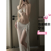 泰国分体泳衣女比基尼三件套海边度假小胸聚拢钩织长裙性感纯欲
