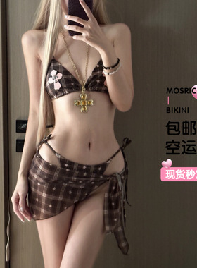 克*罗X十字架性感三角比基尼纱裙网红Y2K罩衫遮肉三件套小胸泳衣