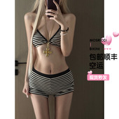 防晒套装 长袖 泰国 黑白条纹沙滩度假罩衫 欧美条纹性感比基尼平角裤