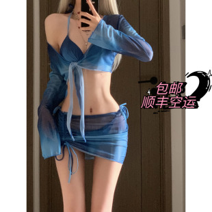 mosricci性感纯欲风欧美女神罩衫 防晒遮肉比基尼四件套女分体泳衣